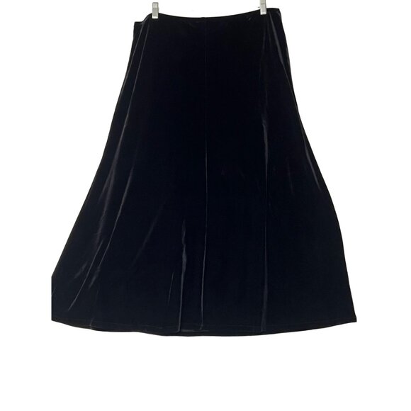 R & K Evening Black Velvet Skirt Size 14 Midi A Style Stretch Elastic Waist - Picture 8 of 15
